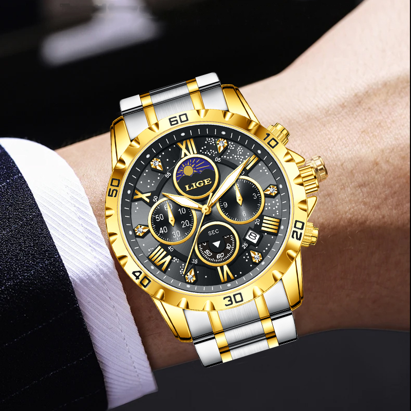 Luxury Watch Moon Phase - LIGE 최고급 브랜드 럭셔리 쿼츠 남성용