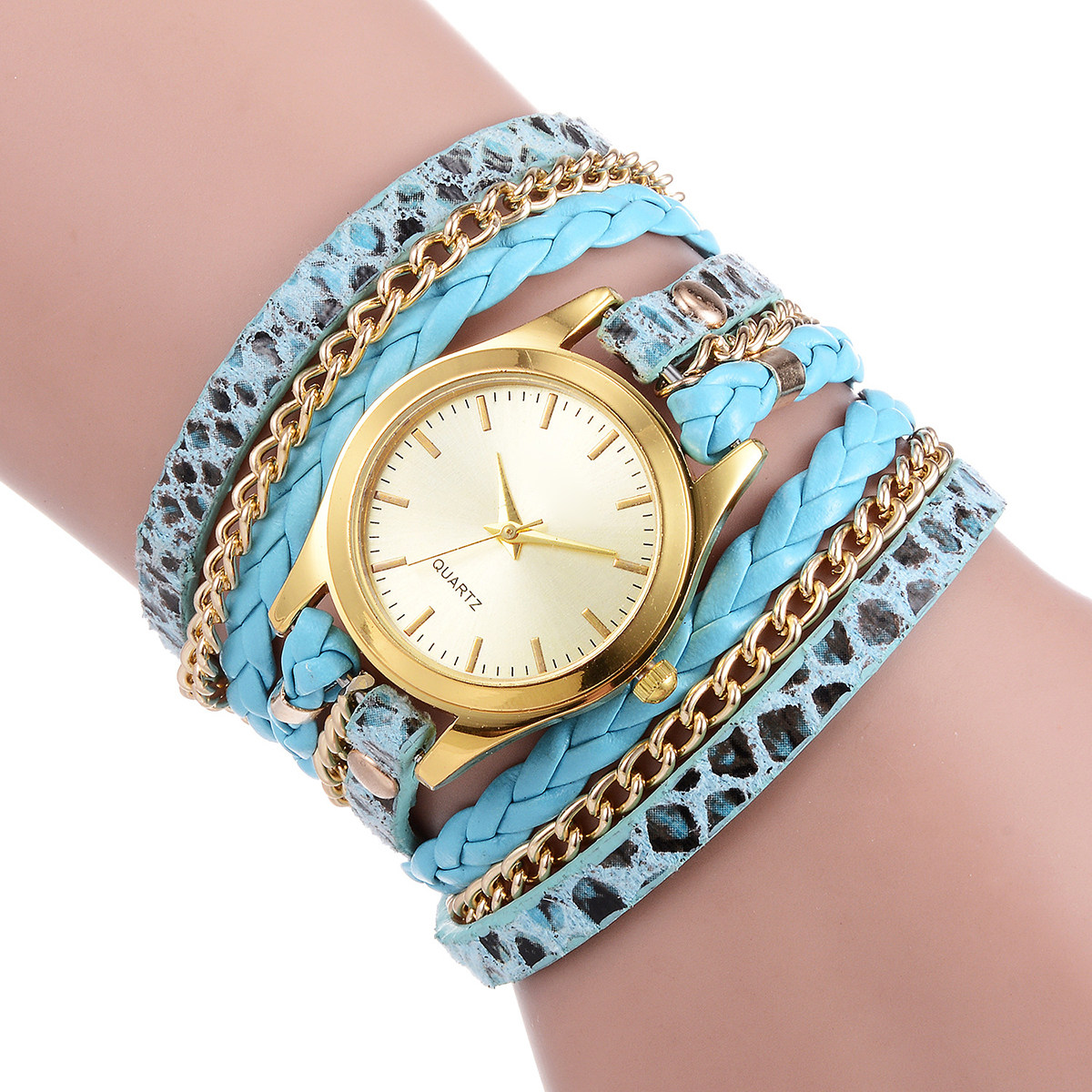 Luxury Watch White - 여성용 레오파드 텍스처 쿼츠 시계 골드