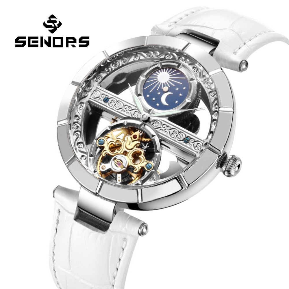 Luxury Watch Moon Phase - 여성용 럭셔리 방수 스켈레톤 뚜르비옹 기계식