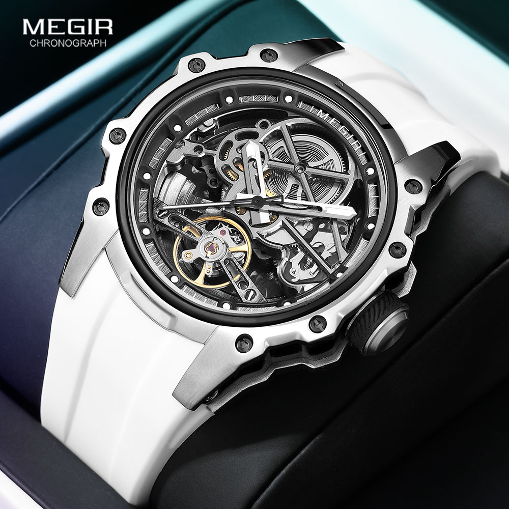 Luxury Watch White - MEGIR 스포츠 남성용 자동 기계식 시계,