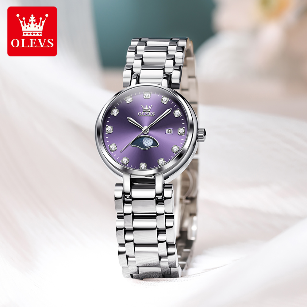 OLEVS 여성용 우아한 패션 보라색 라인석 다이얼 쿼 - Luxury Watch Moon Phase 리뷰 및 가격