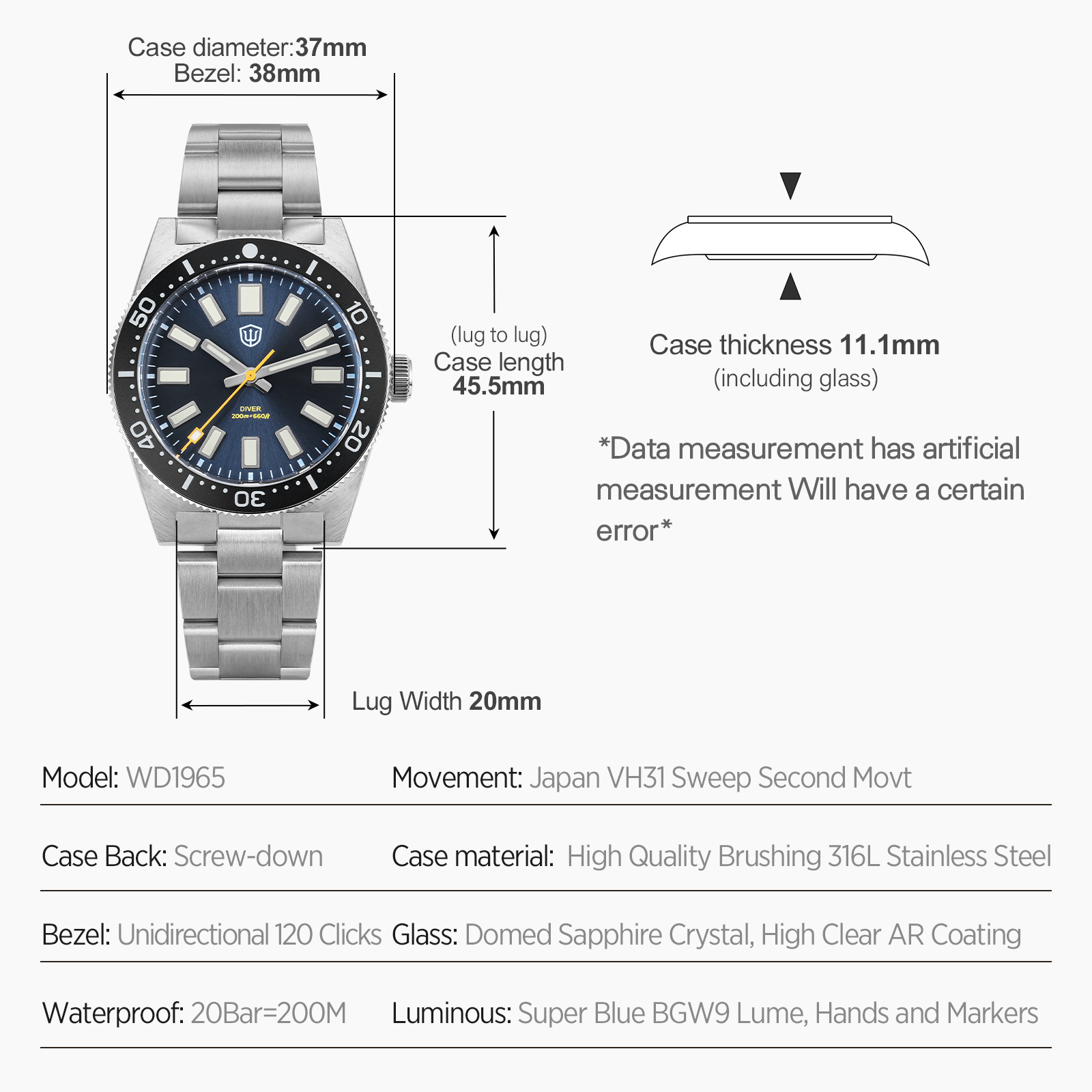 Watchdives 37Mm WD1965 V2 남성용  - Luxury Watch Strap 리뷰 및 가격