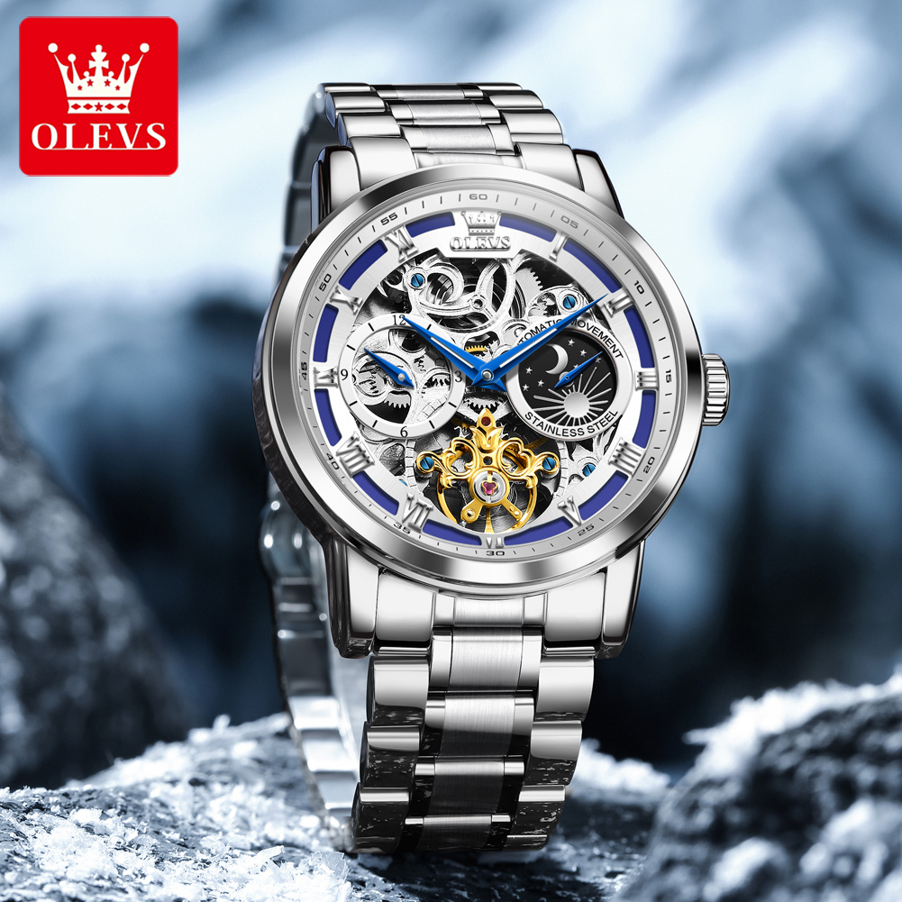 OLEVS 6670 오리지널 남성용 시계, 속이 비치는 - Luxury Watch Moon Phase 리뷰 및 가격