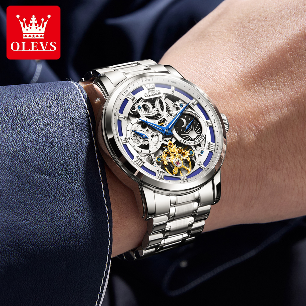 OLEVS 6670 오리지널 남성용 시계, 속이 비치는 - Luxury Watch Moon Phase 리뷰 및 가격