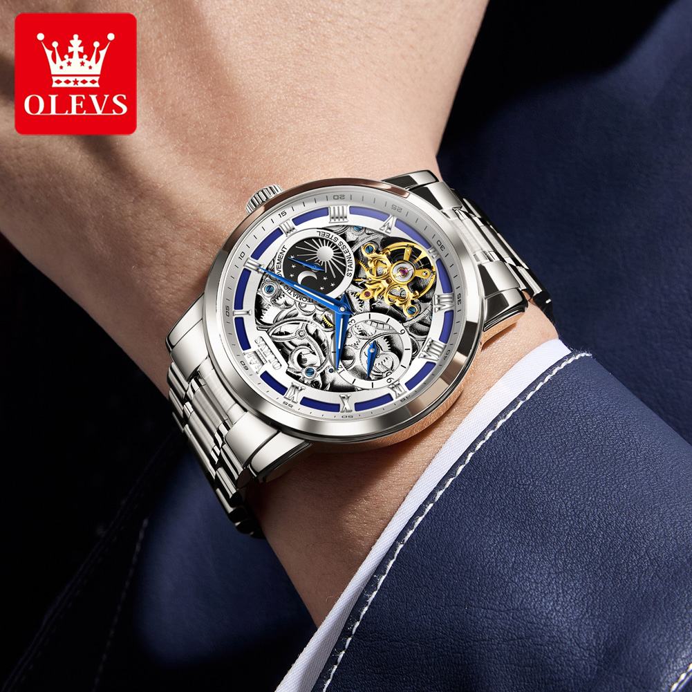 OLEVS 6670 오리지널 남성용 시계, 속이 비치는 - Luxury Watch Moon Phase 리뷰 및 가격