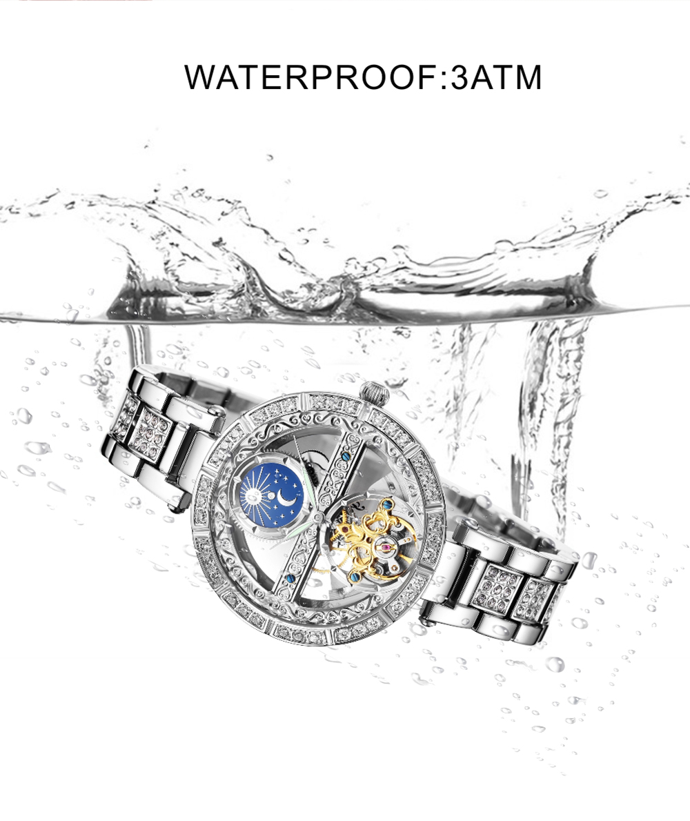 여성용 럭셔리 방수 스켈레톤 뚜르비옹 기계식 시계, 나 - Luxury Watch Moon Phase 리뷰 및 가격