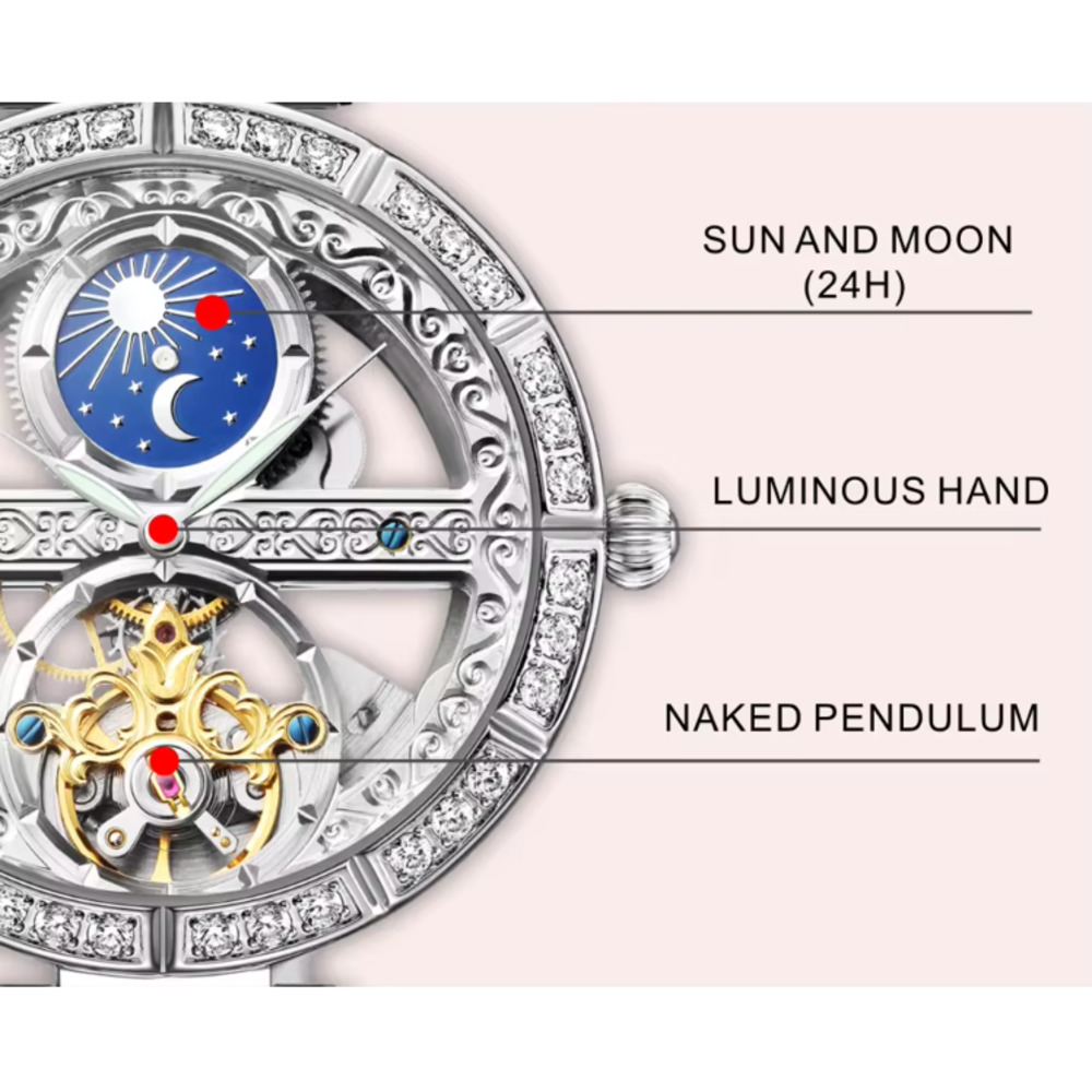 여성용 럭셔리 방수 스켈레톤 뚜르비옹 기계식 시계, 나 - Luxury Watch Moon Phase 리뷰 및 가격