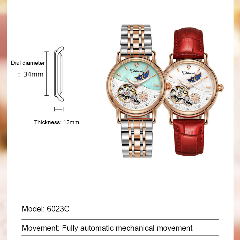 여성용 자동 기계식 시계 회전식 꽃 시계 여성용 브랜드 - Luxury Watch Moon Phase 리뷰 및 가격
