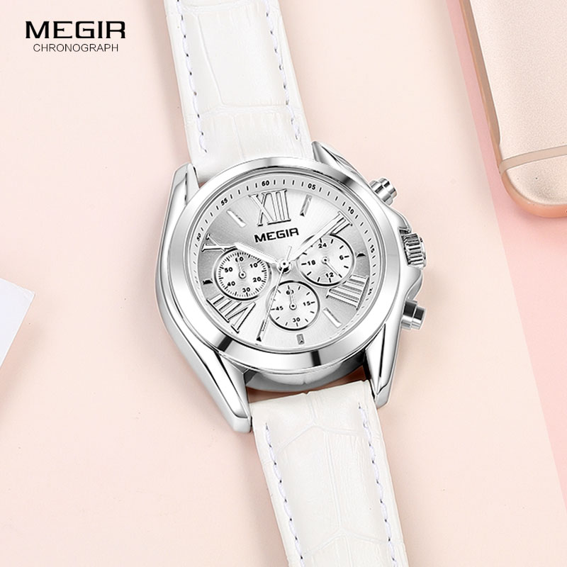 MEGIR2019 새로운 고급 가죽 시계 여성 여성 톱 - Luxury Watch White 리뷰 및 가격