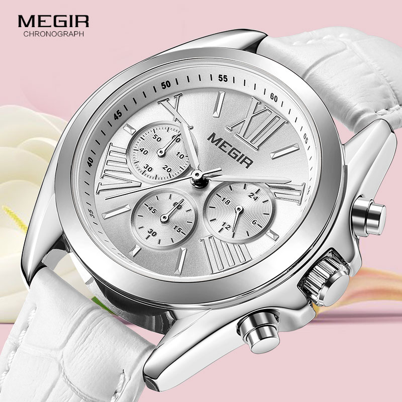 MEGIR2019 새로운 고급 가죽 시계 여성 여성 톱 - Luxury Watch White 리뷰 및 가격