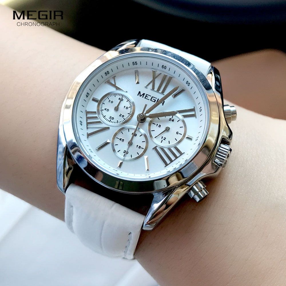 MEGIR2019 새로운 고급 가죽 시계 여성 여성 톱 - Luxury Watch White 리뷰 및 가격