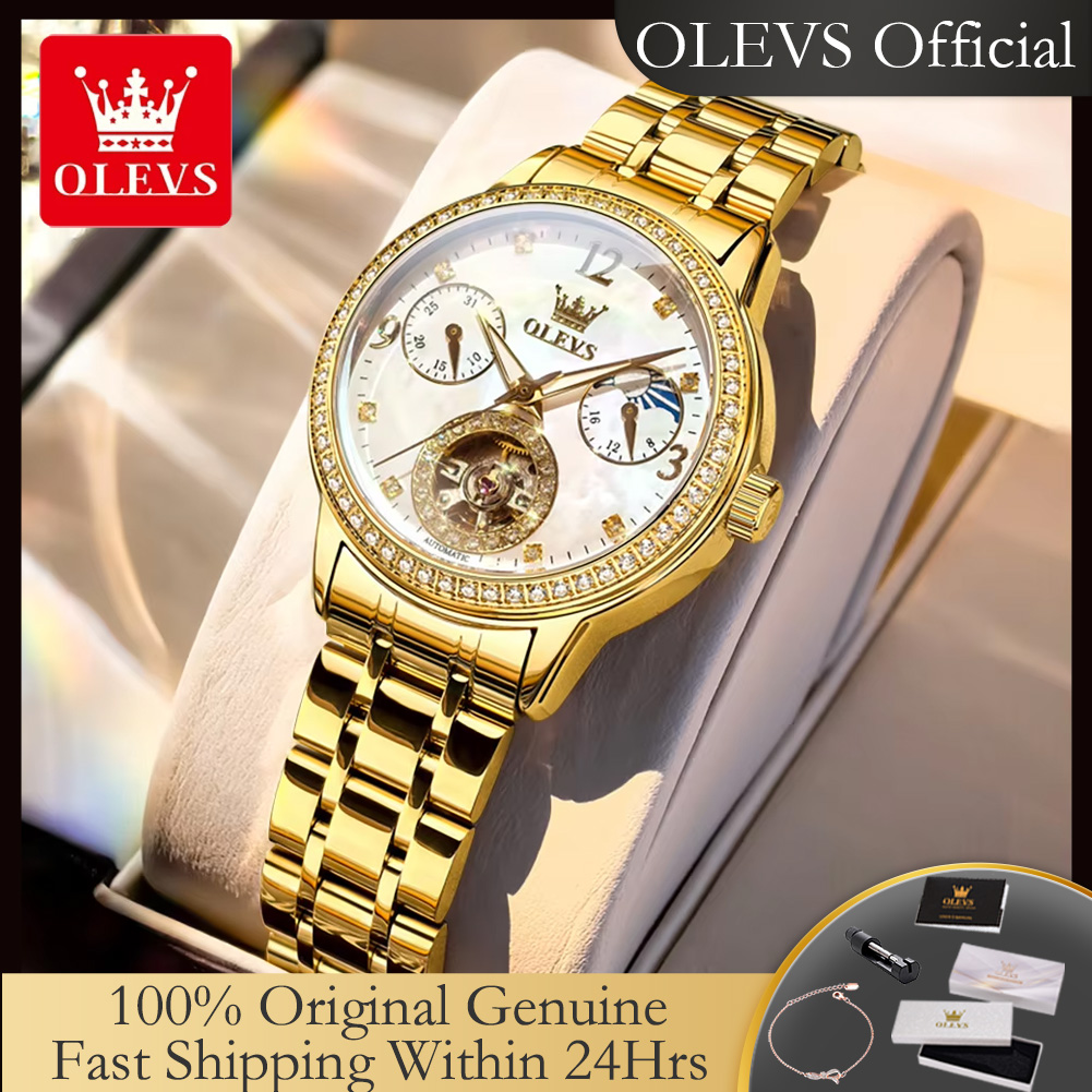 OLEVS 6750 자동 여성용 시계 스테인레스 스틸  - Luxury Watch Moon Phase 리뷰 및 가격