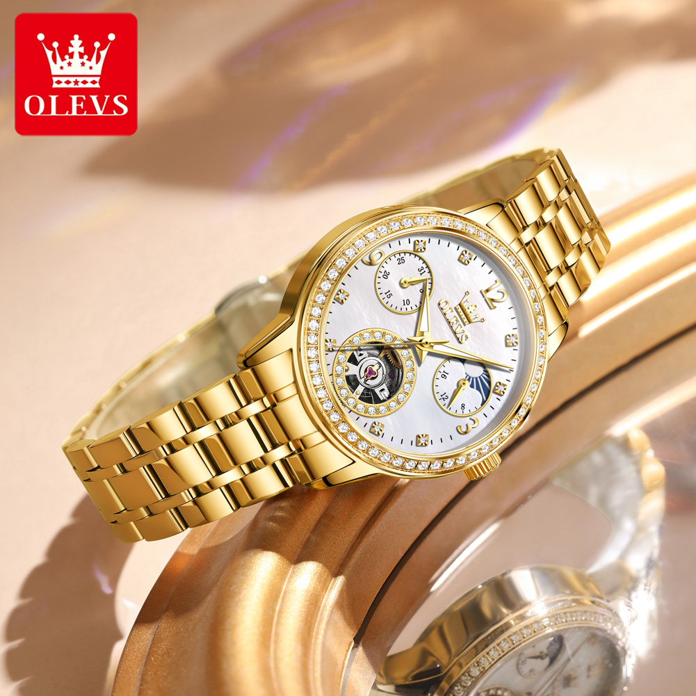 OLEVS 6750 자동 여성용 시계 스테인레스 스틸  - Luxury Watch Moon Phase 리뷰 및 가격