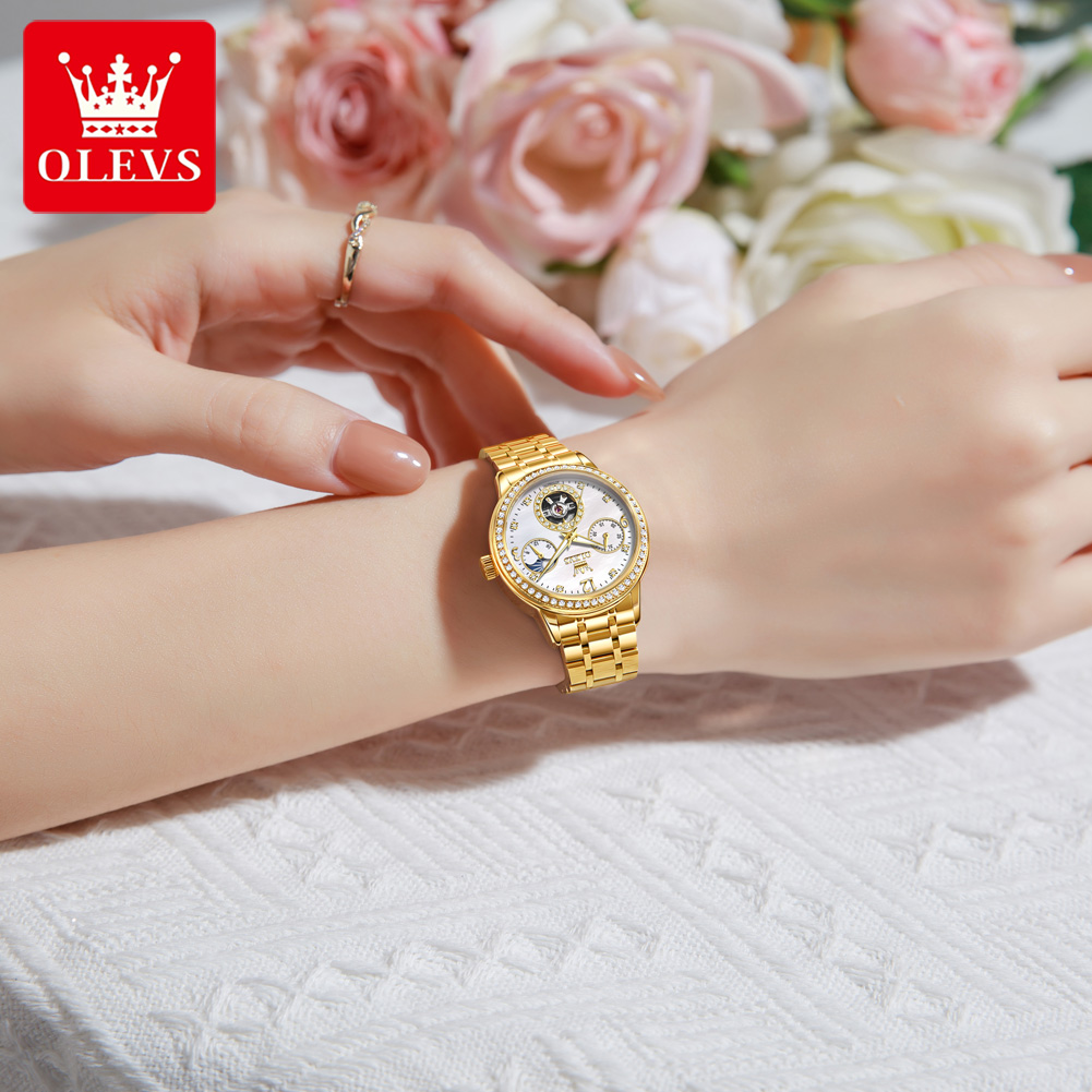 OLEVS 6750 자동 여성용 시계 스테인레스 스틸  - Luxury Watch Moon Phase 리뷰 및 가격