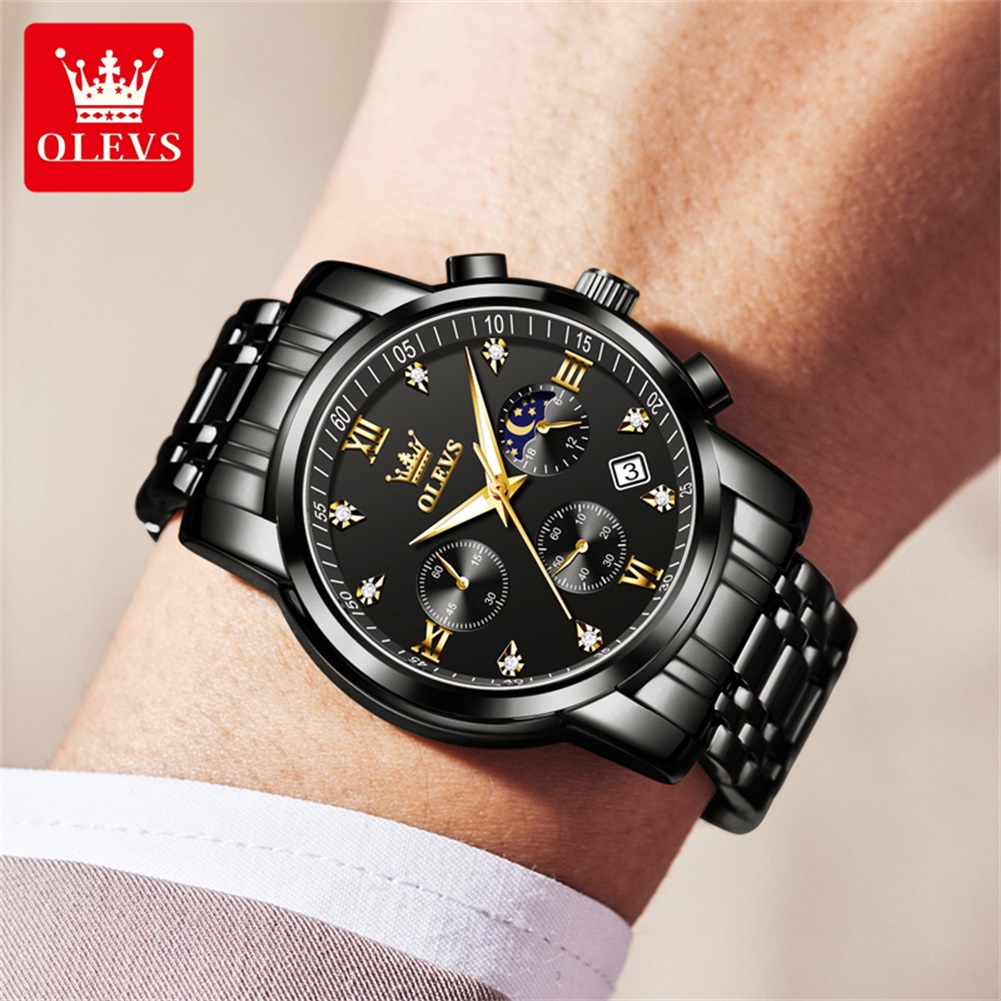 OLEVS 인기 남성용 시계 스테인레스 스틸 블랙 문  - Luxury Watch Brand 리뷰 및 가격