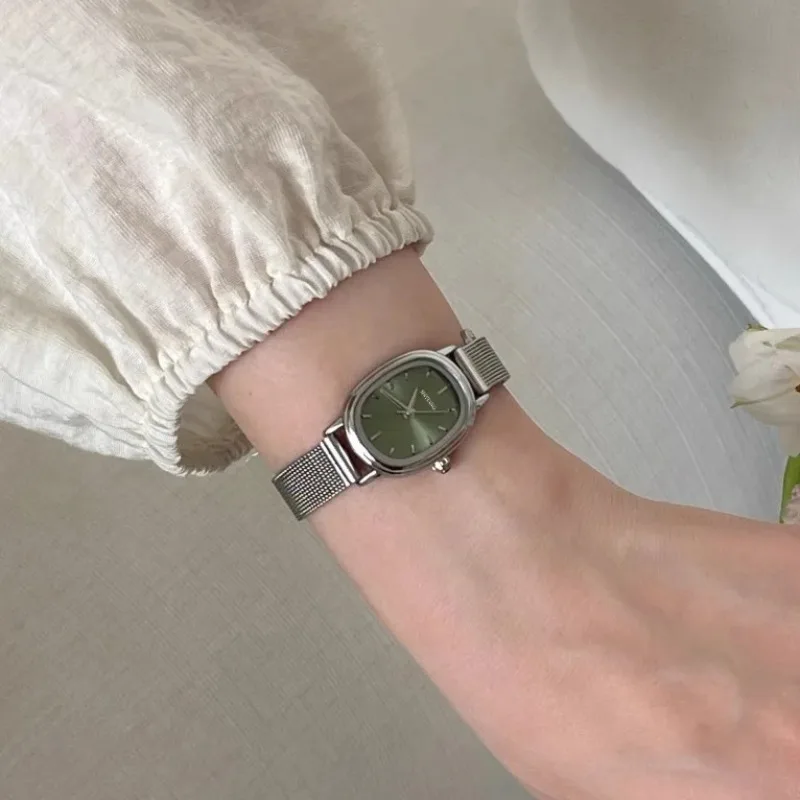 작은 타원형 다이얼 녹색 시계 간단한 스테인레스 스틸  - Luxury Watch Strap 리뷰 및 가격