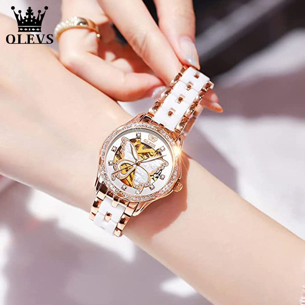 OLEVS 여성용 자동 시계, 스켈레톤 기계식 숙녀 우 - Luxury Watch White 리뷰 및 가격