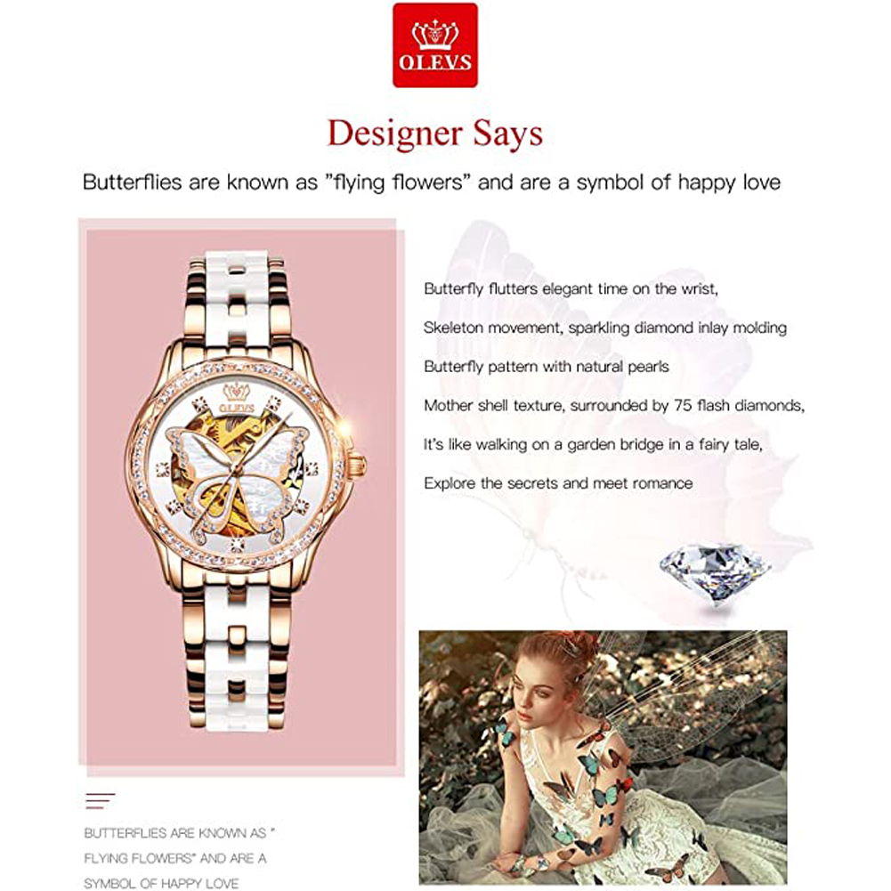 OLEVS 여성용 자동 시계, 스켈레톤 기계식 숙녀 우 - Luxury Watch White 리뷰 및 가격